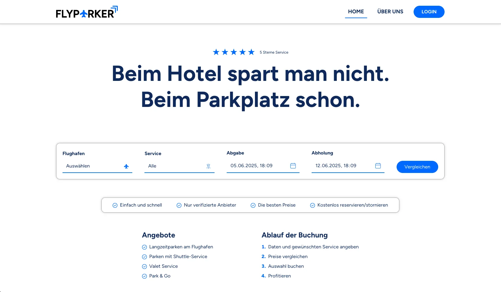 image of the flyparker.com page